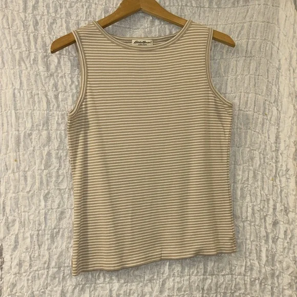Eddie Bauer: Women's Striped Tan Tank Top, 100% Cotton, Size: Medium - Picture 2 of 7